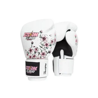 Rękawice do Muay Thai ze skóry naturalnej StormCloud Blizzard Sakura Białe