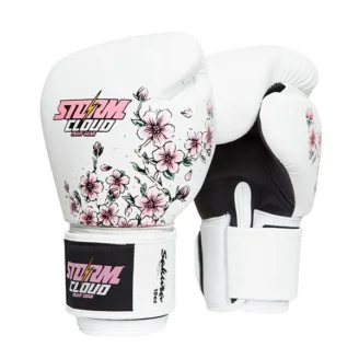 StormCloud Rękawice do Muay Thai ze skóry naturalnej Blizzard Sakura Białe 10 oz